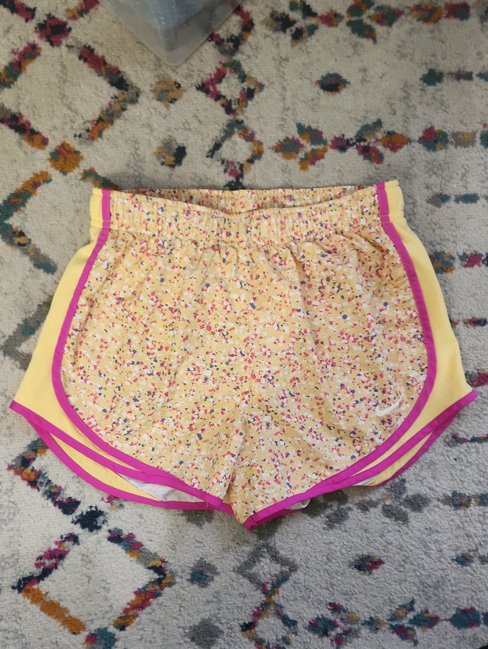 Nike Women’s Yellow Floral Athletic Shorts with Pink Trim